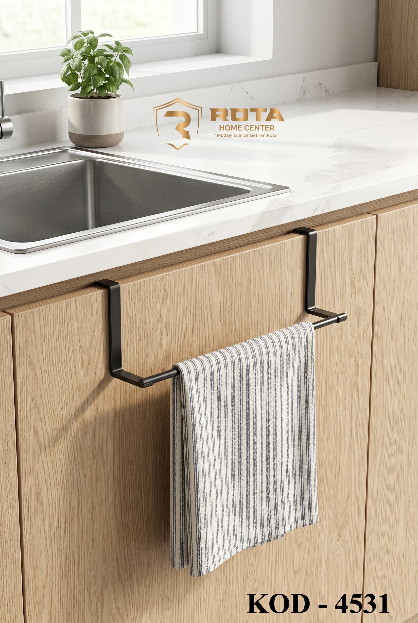 Filora Home Cabinet Door Hand Towel Holder — in a modern Scandinavian kitchen