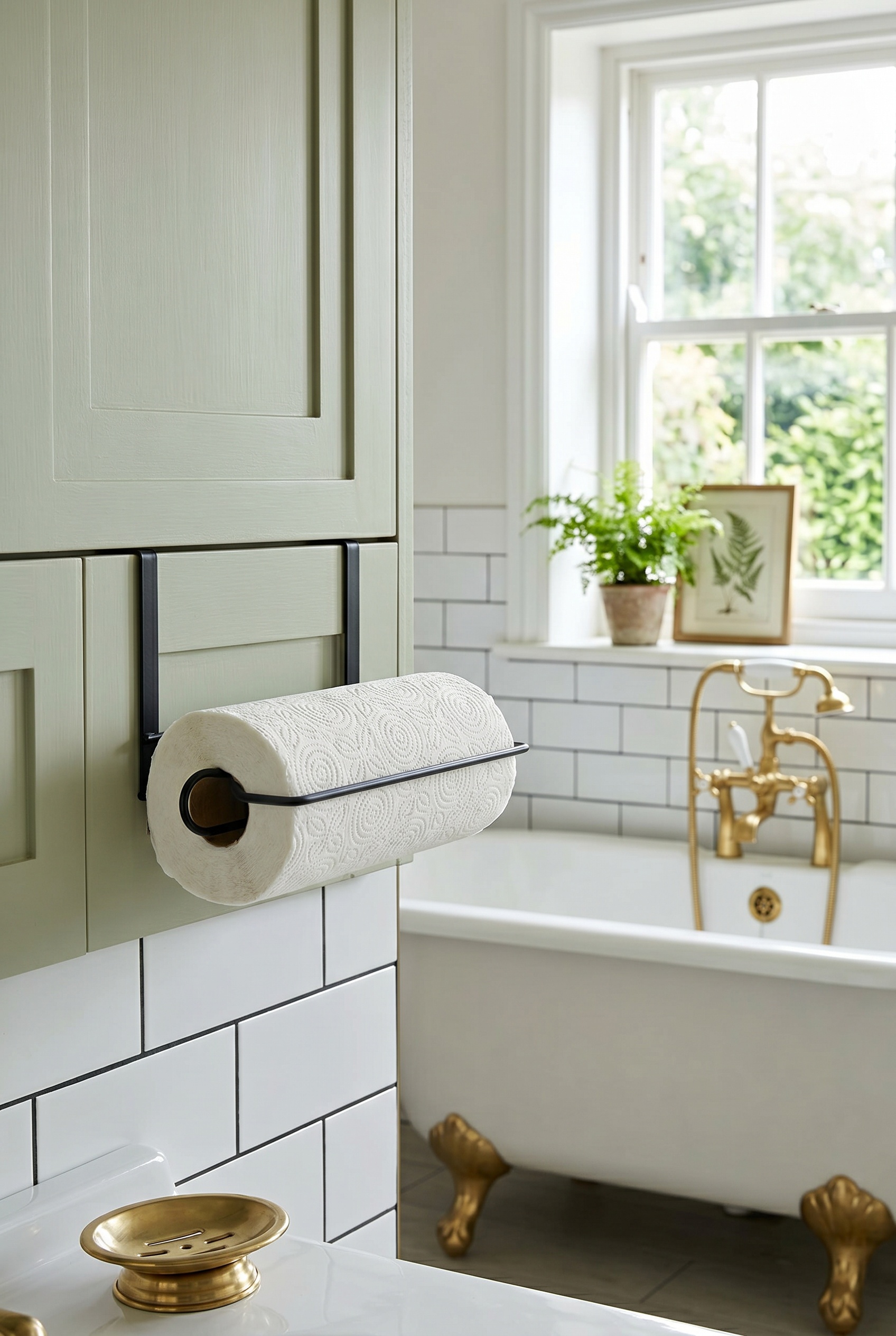 Filora Home Cabinet Door Paper Towel Holder — in a classic English bathroom