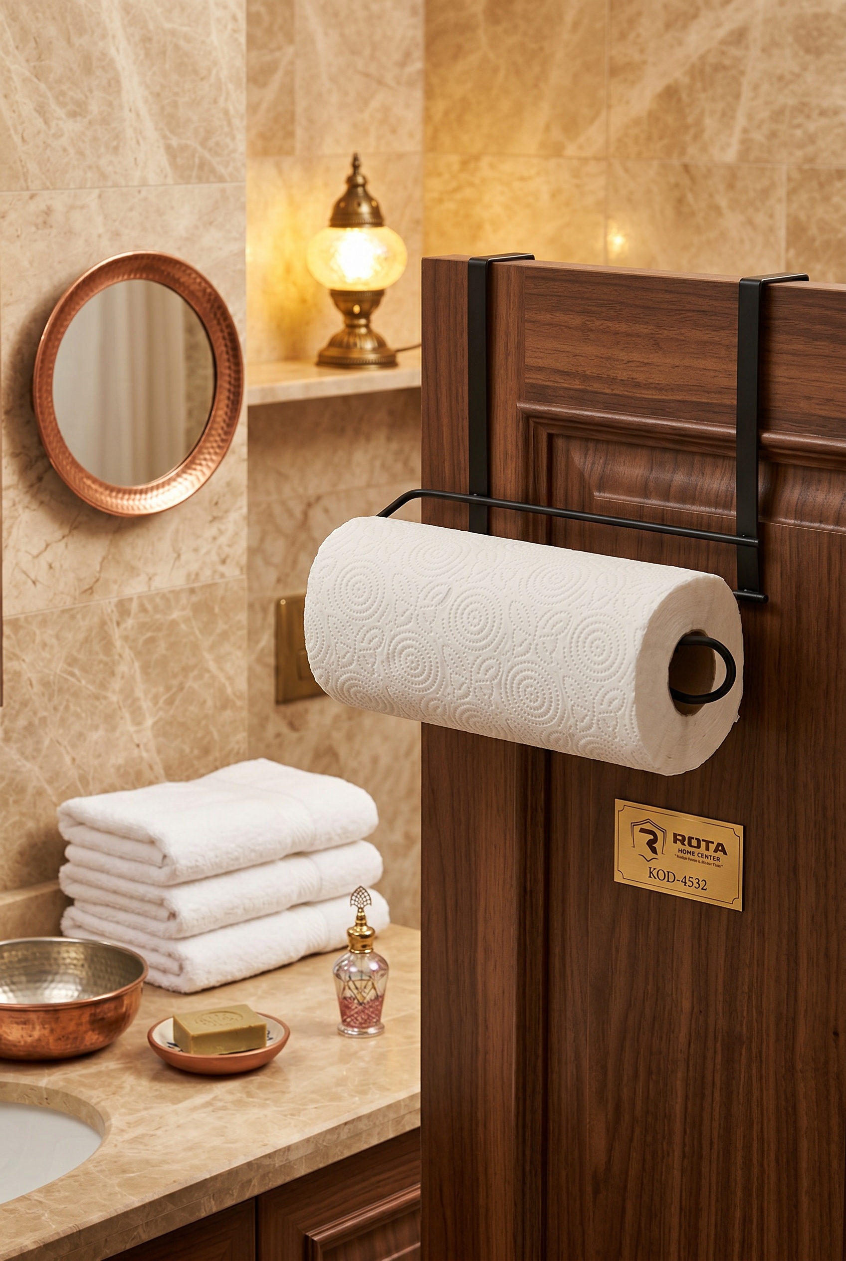 Filora Home Cabinet Door Paper Towel Holder — in a Turkish bathroom setting