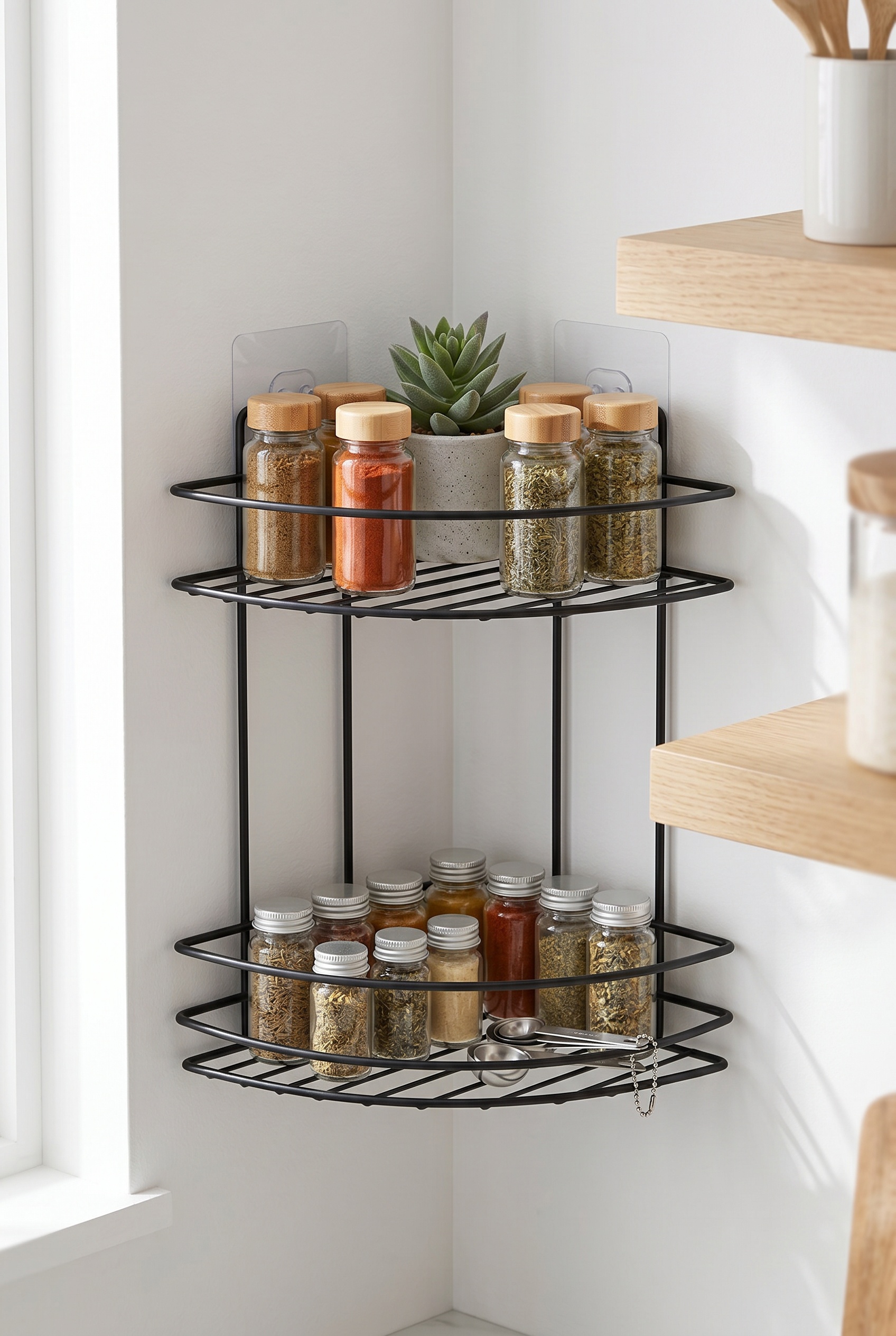 Filora Home Corner 2-Tier Organizer — in a modern Scandinavian kitchen