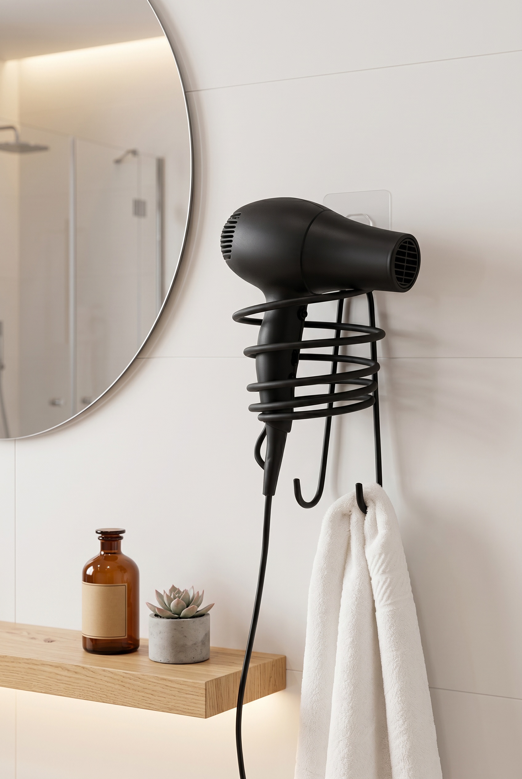 Filora Home Hair Dryer Holder — in a modern Scandinavian kitchen