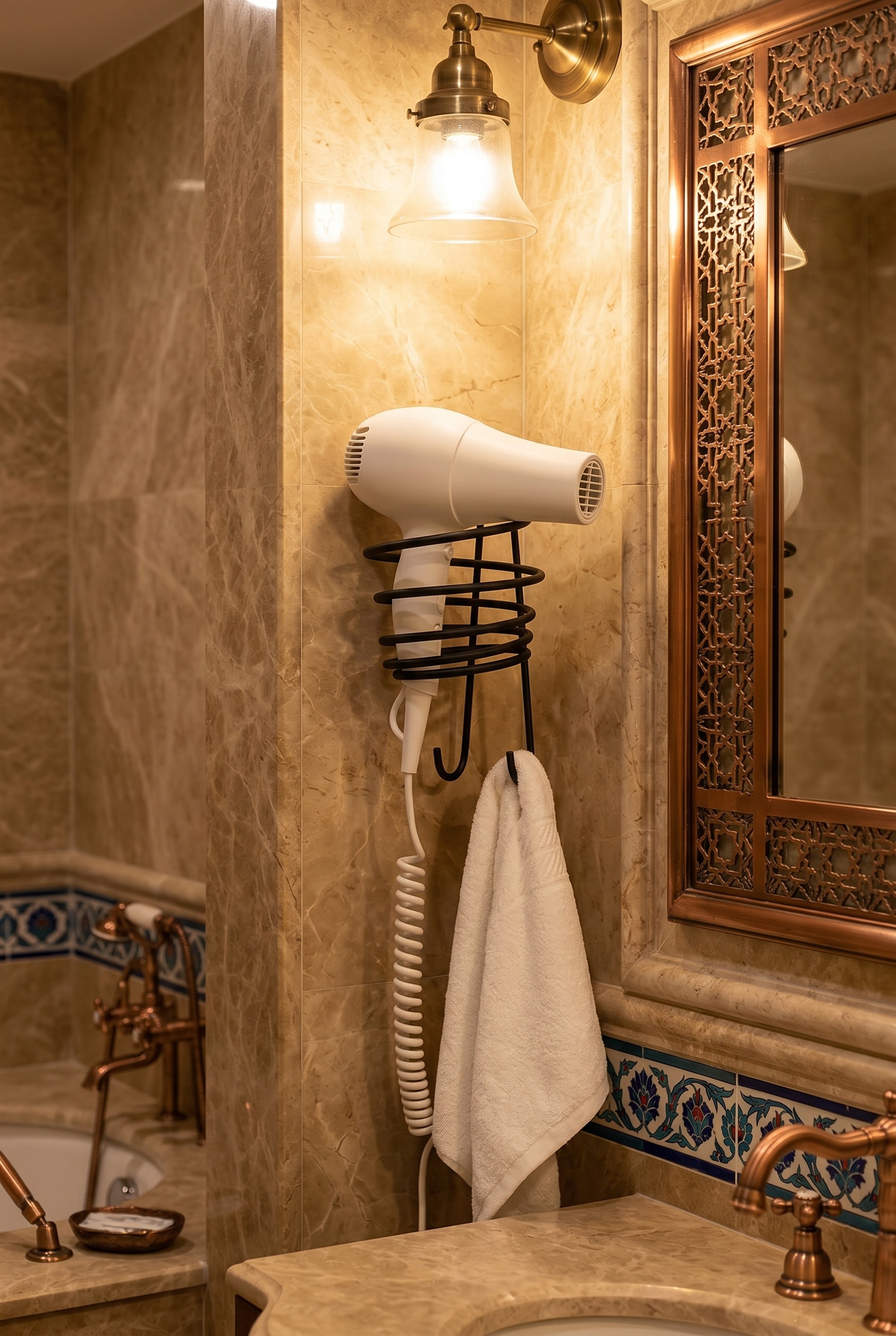 Filora Home Hair Dryer Holder — in a Turkish bathroom setting
