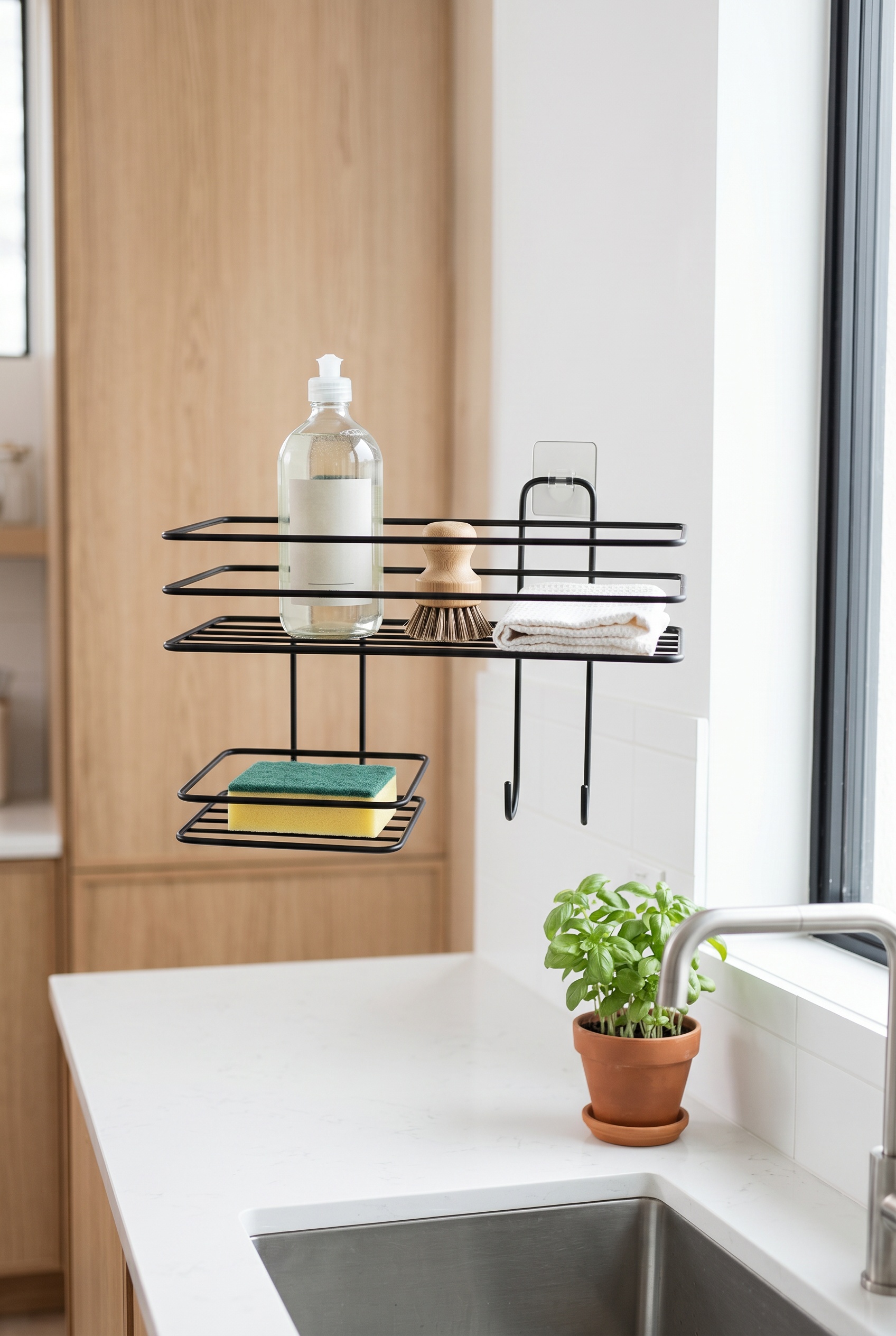 Filora Home Hanging Soap Dish Organizer — in a modern Scandinavian kitchen