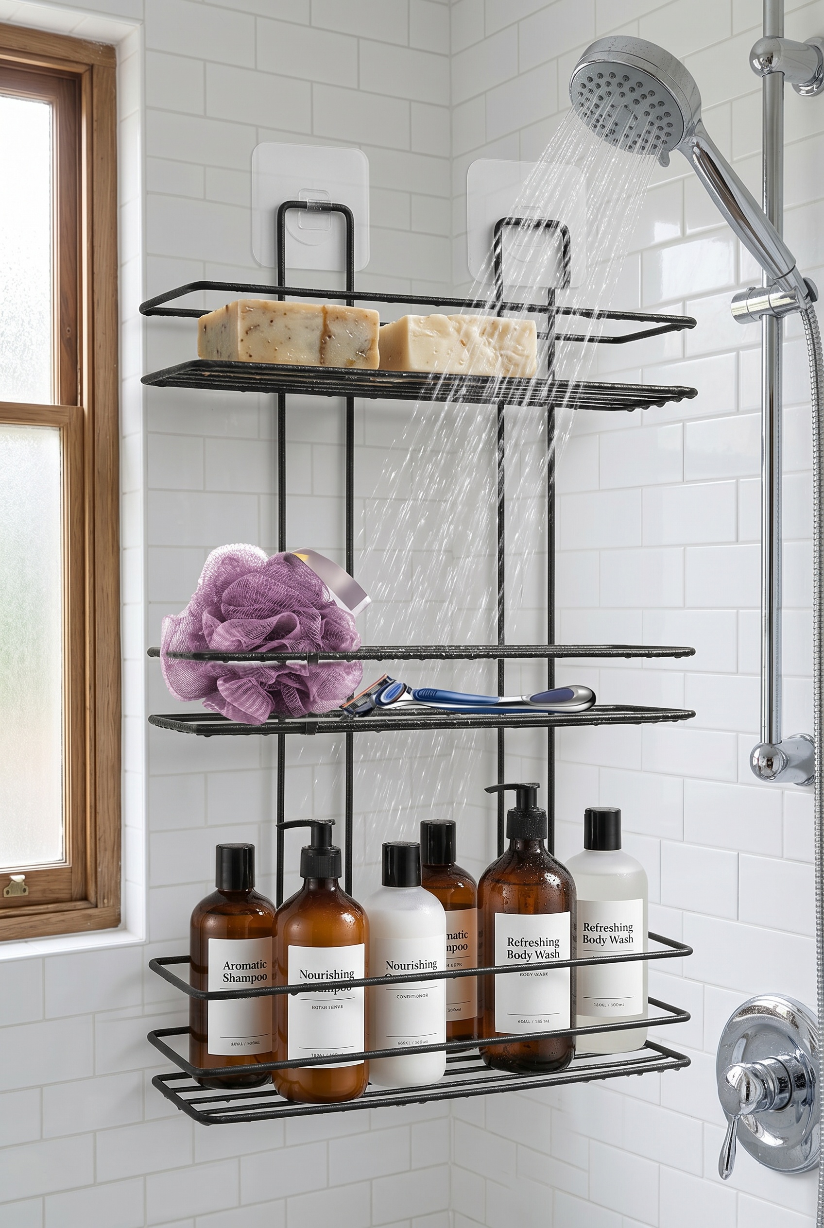 Filora Home Rectangle 3-Tier Shampoo Shelf — in a classic English bathroom
