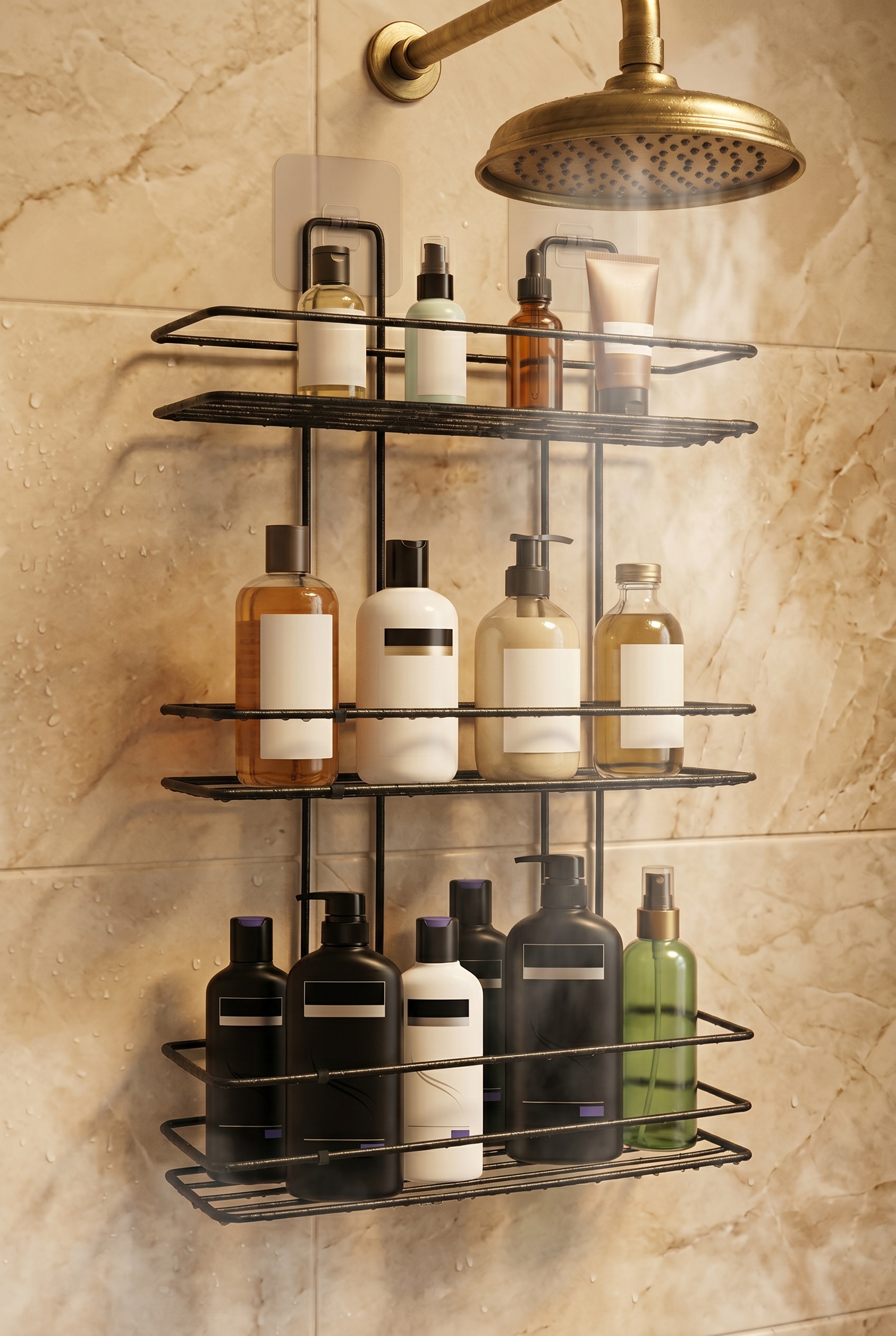 Filora Home Rectangle 3-Tier Shampoo Shelf — in a Turkish bathroom setting