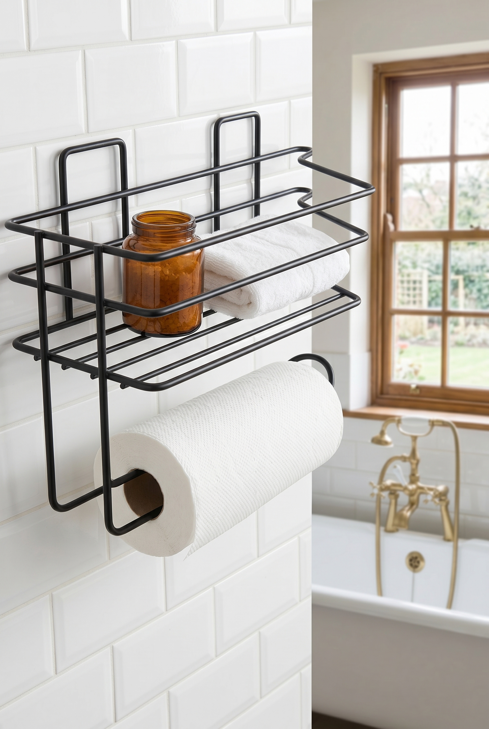 Filora Home Shelf Rectangle Paper Towel Holder — in a classic English bathroom