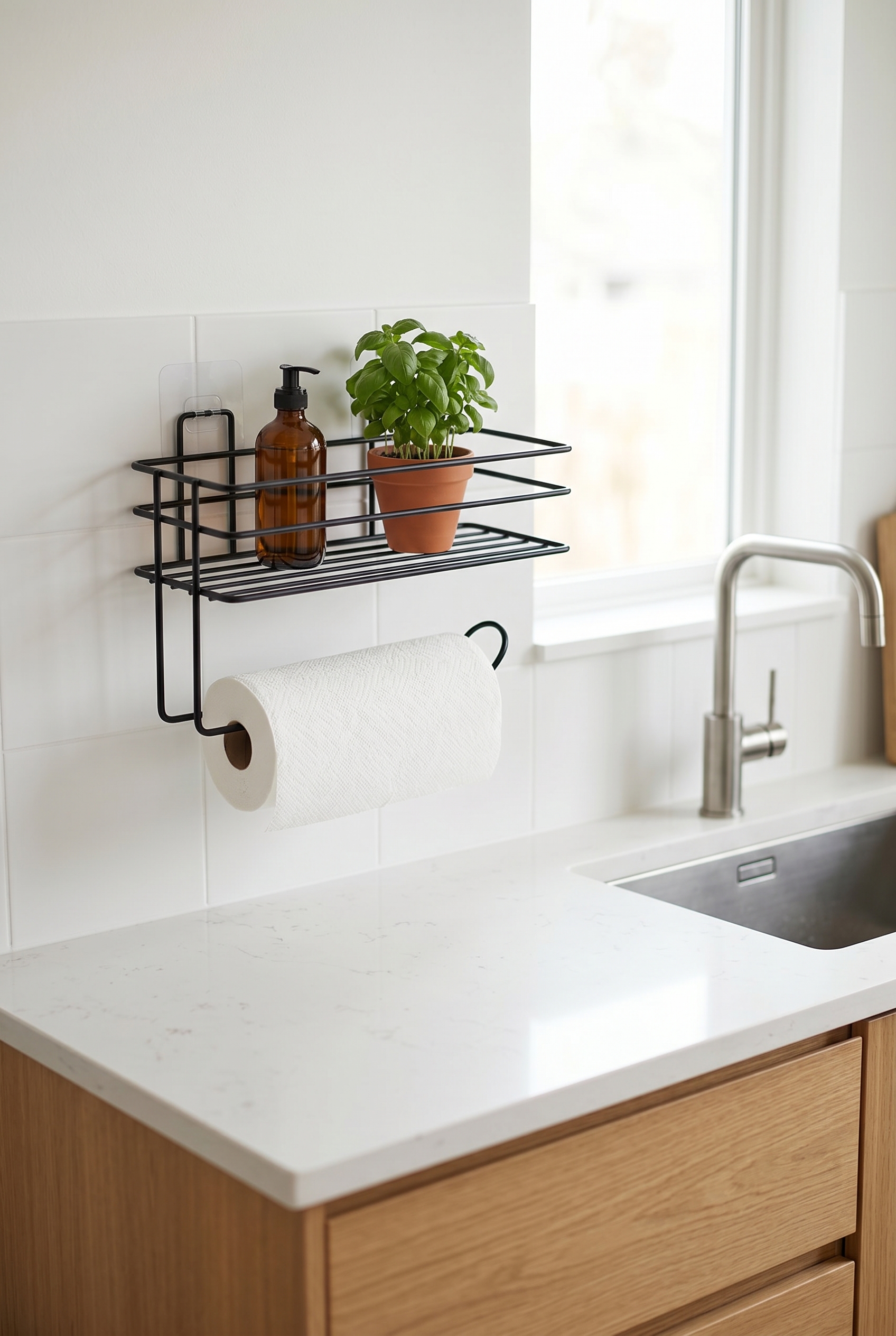 Filora Home Shelf Rectangle Paper Towel Holder — in a modern Scandinavian kitchen