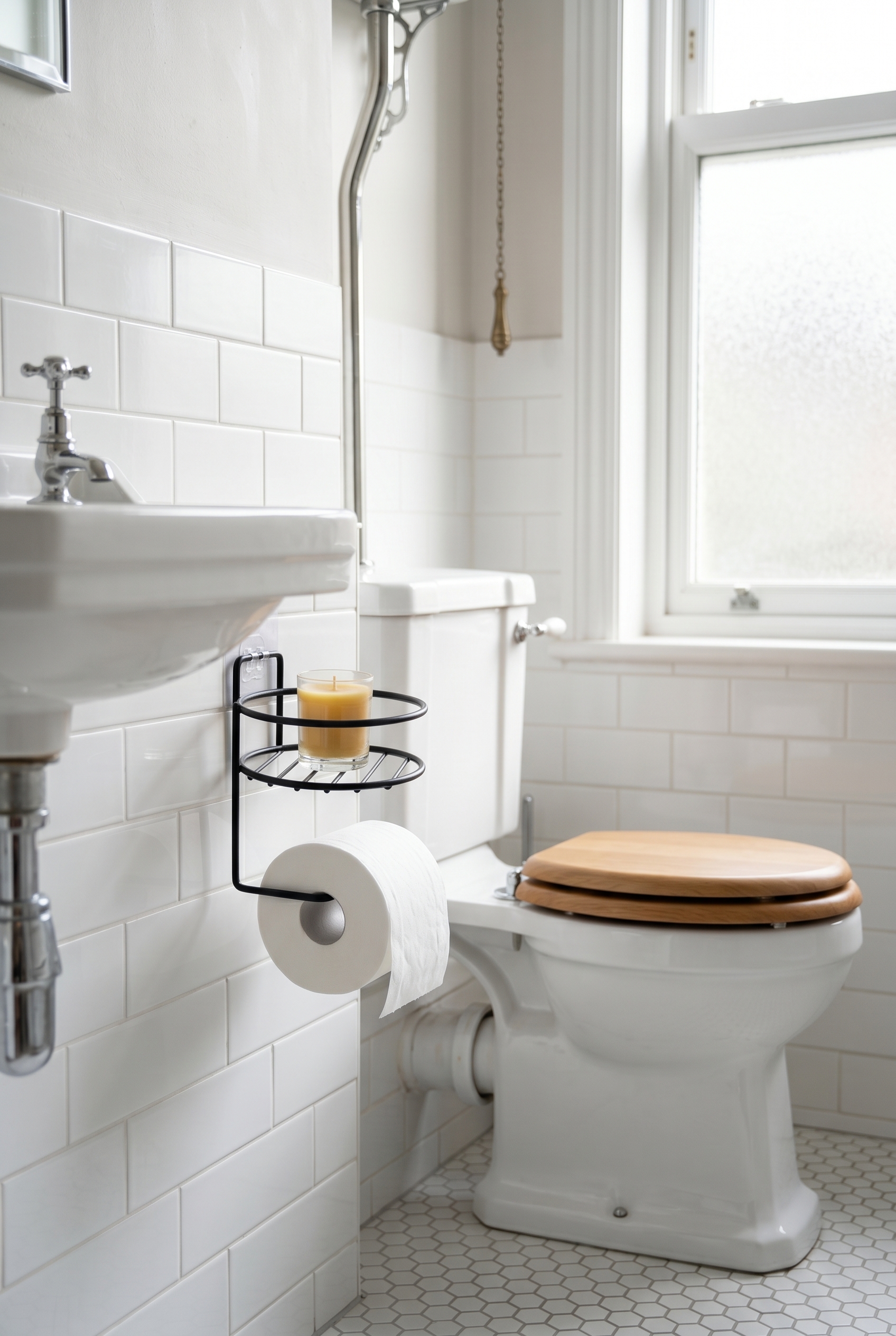 Filora Home Shelf Round Toilet Paper Holder — in a classic English bathroom