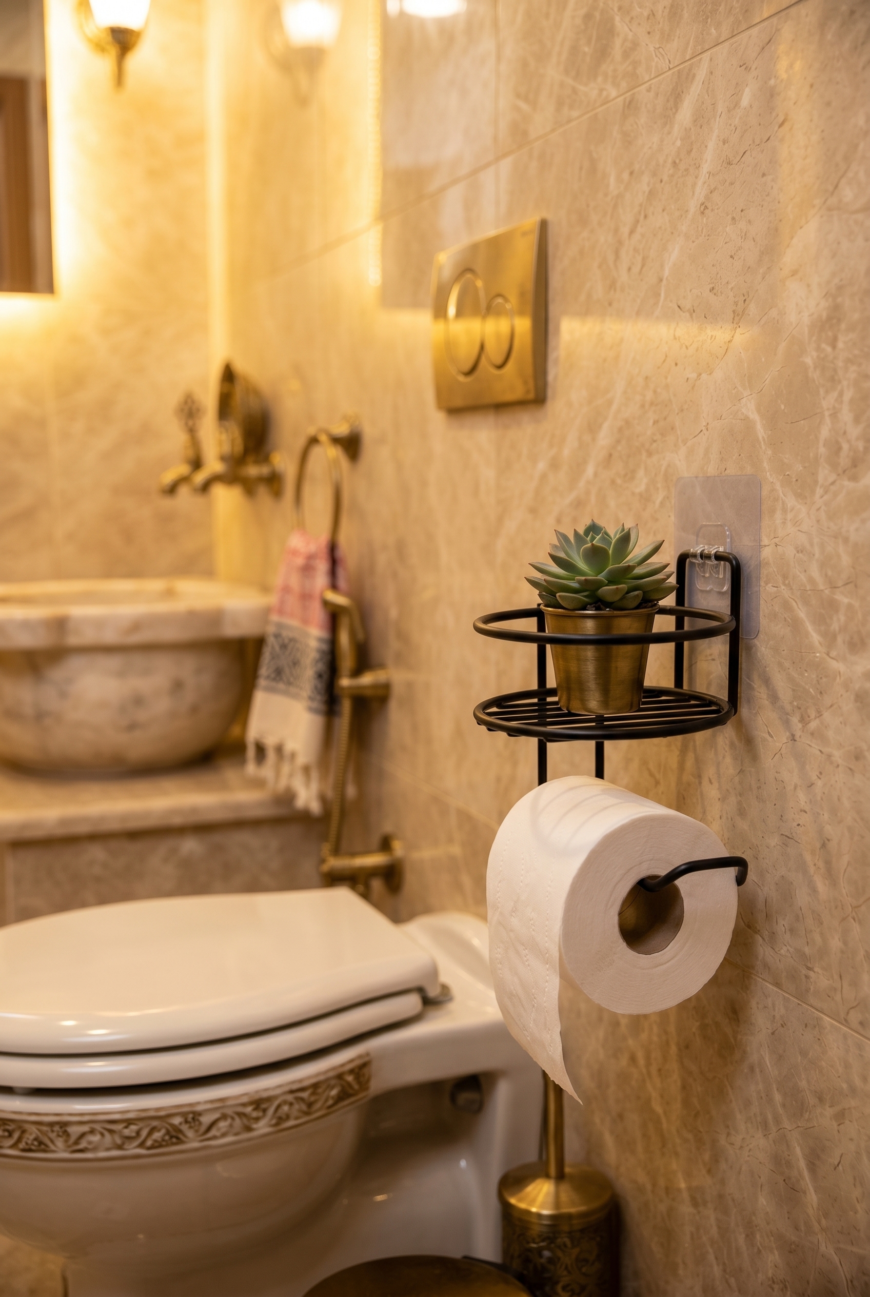 Filora Home Shelf Round Toilet Paper Holder — in a Turkish bathroom setting