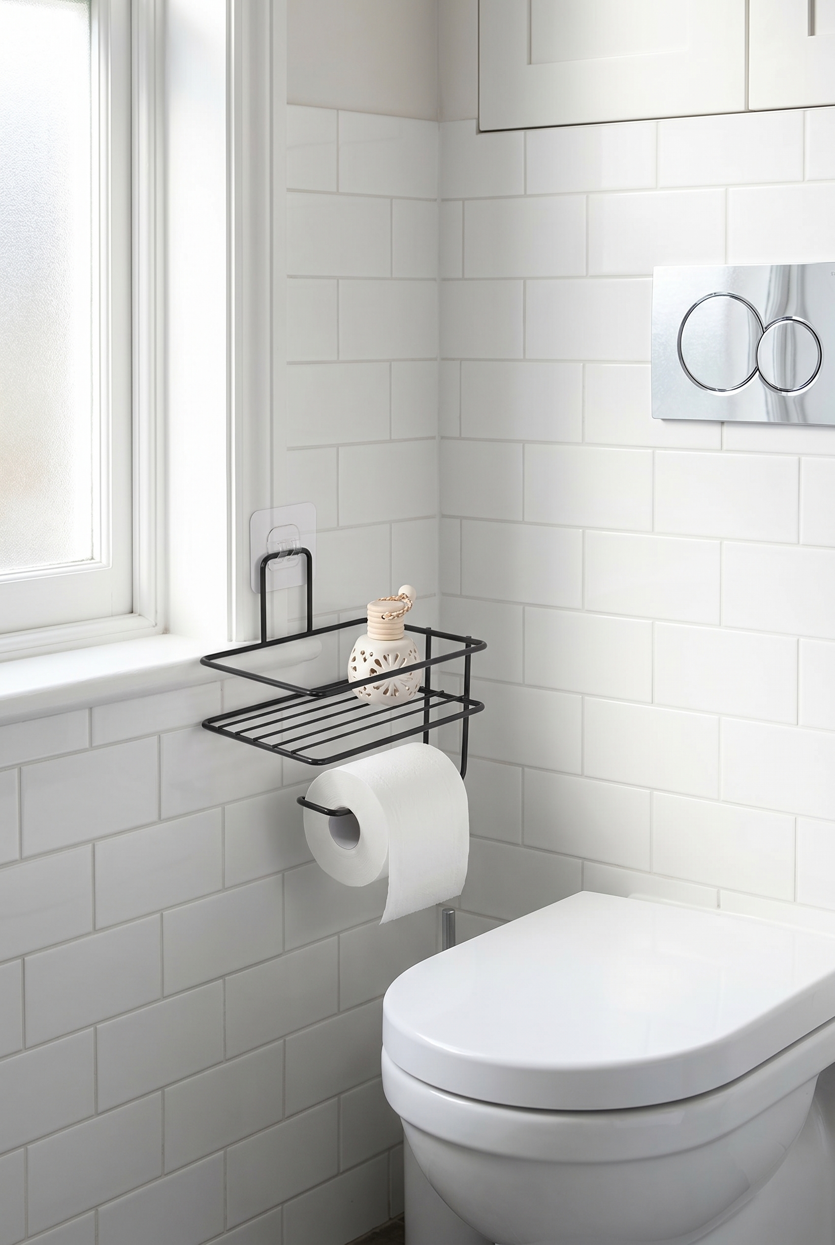 Filora Home Shelf Square Toilet Paper Holder — in a classic English bathroom
