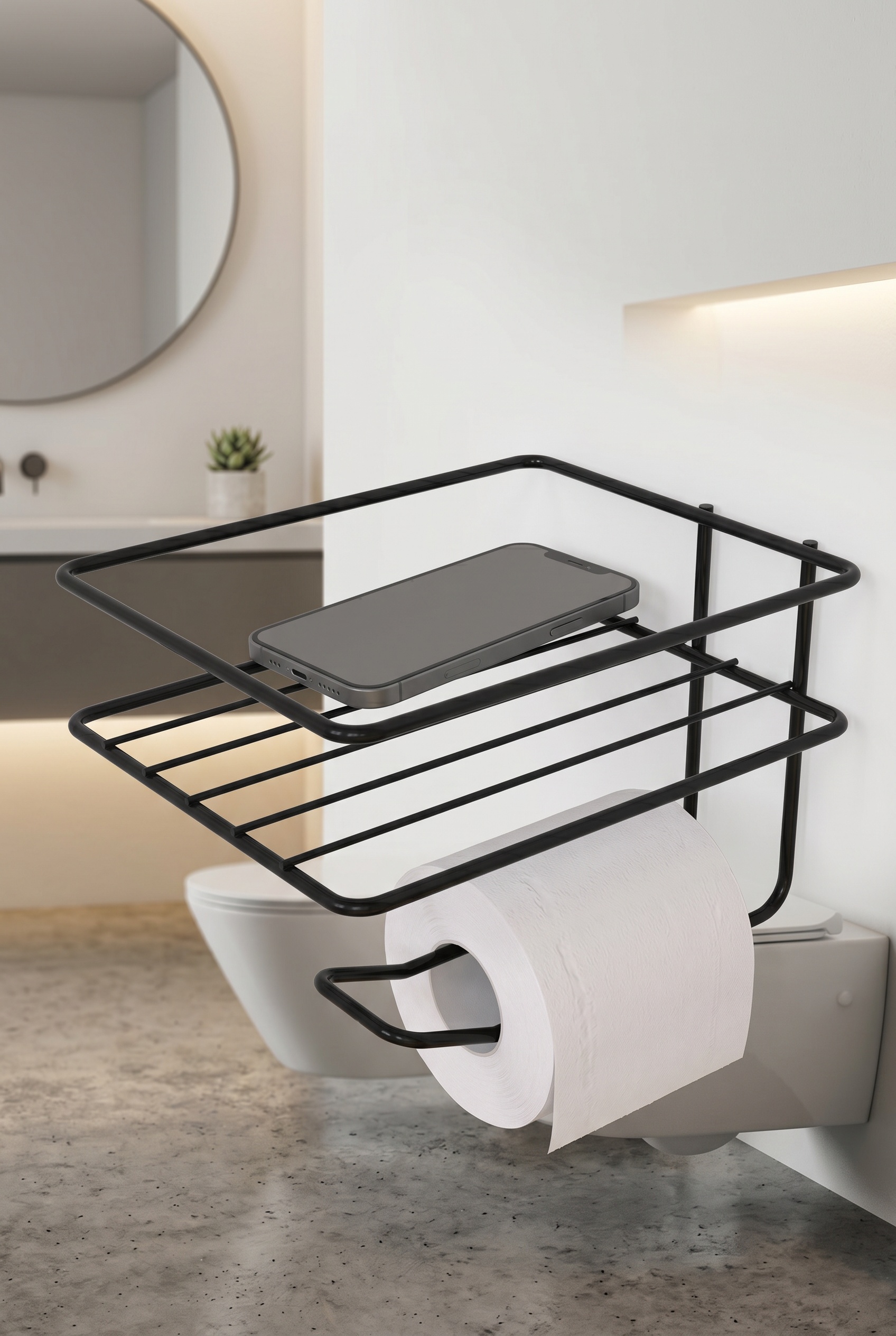 Filora Home Shelf Square Toilet Paper Holder — in a modern Scandinavian kitchen