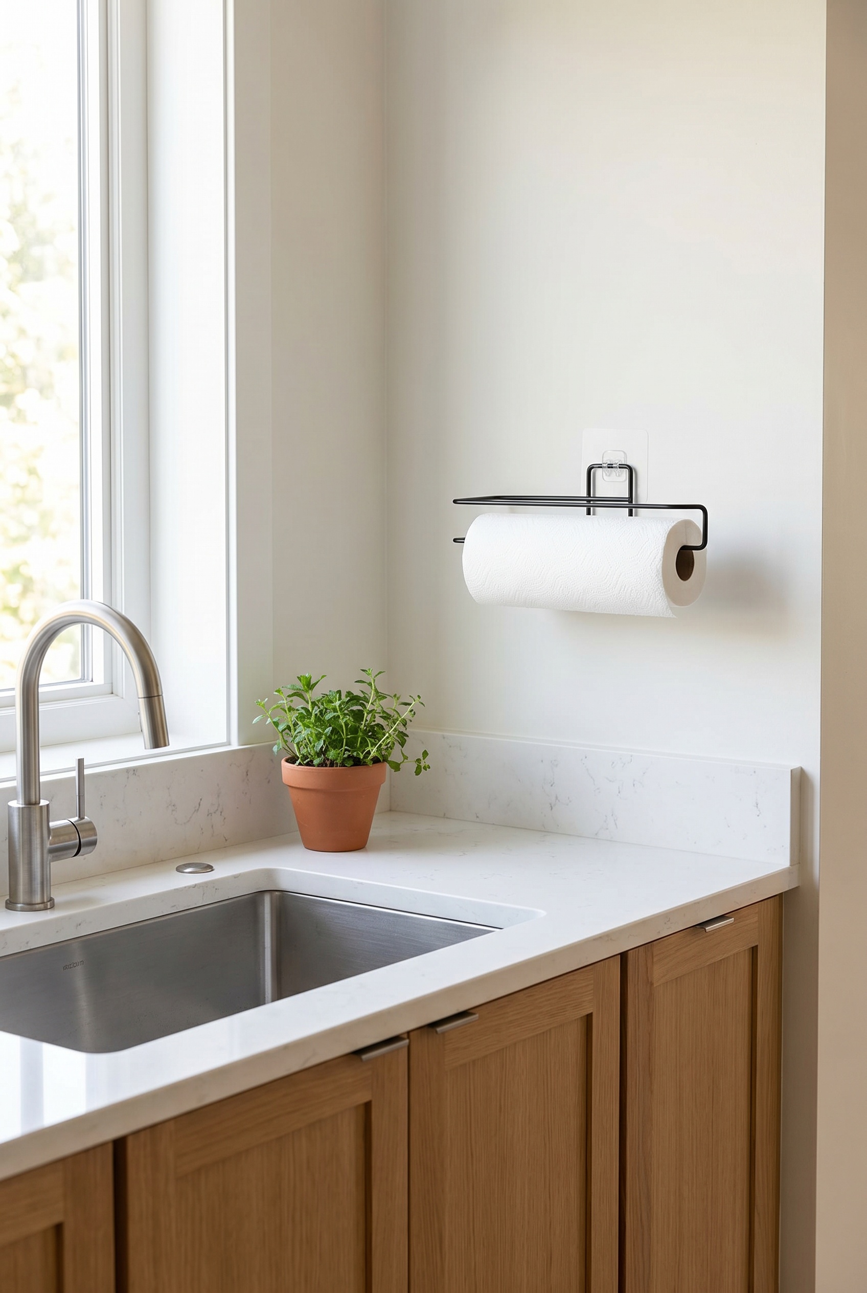 Filora Home Single Paper Towel Holder — in a modern Scandinavian kitchen