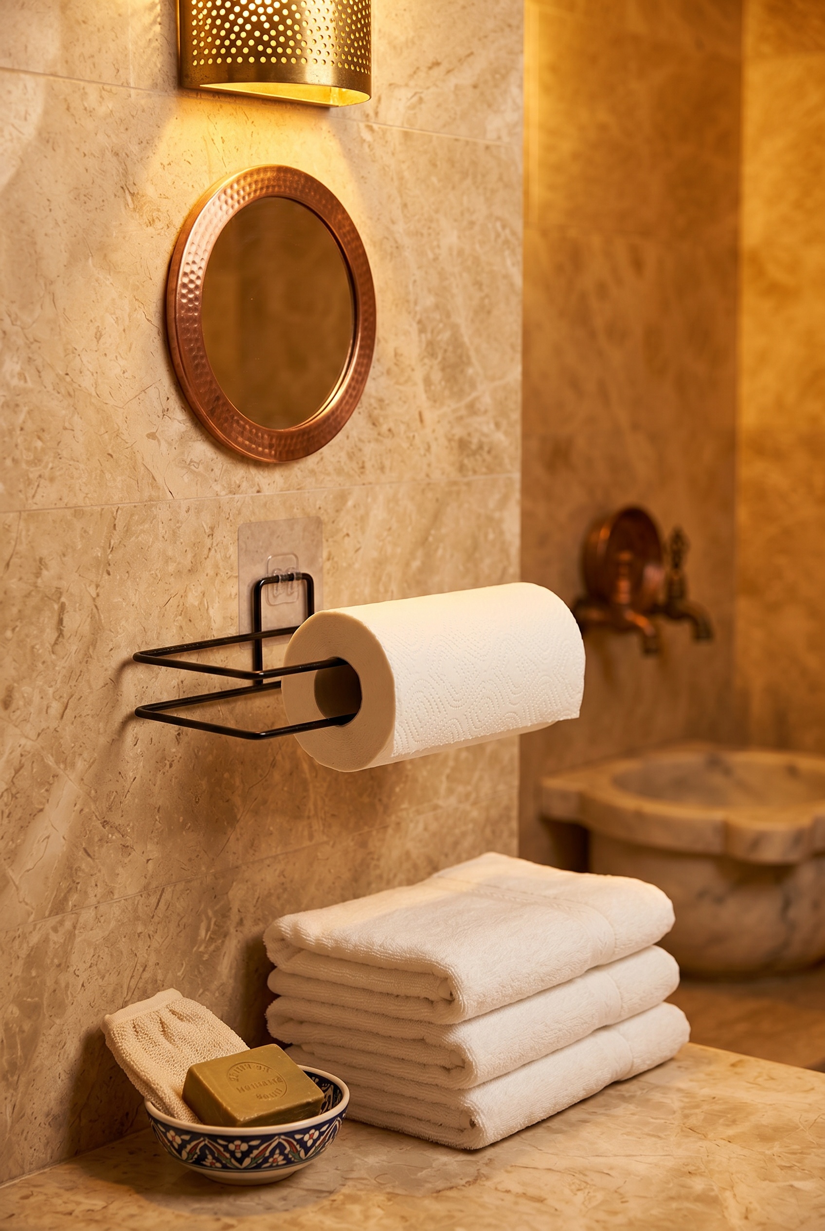 Filora Home Single Paper Towel Holder — in a Turkish bathroom setting