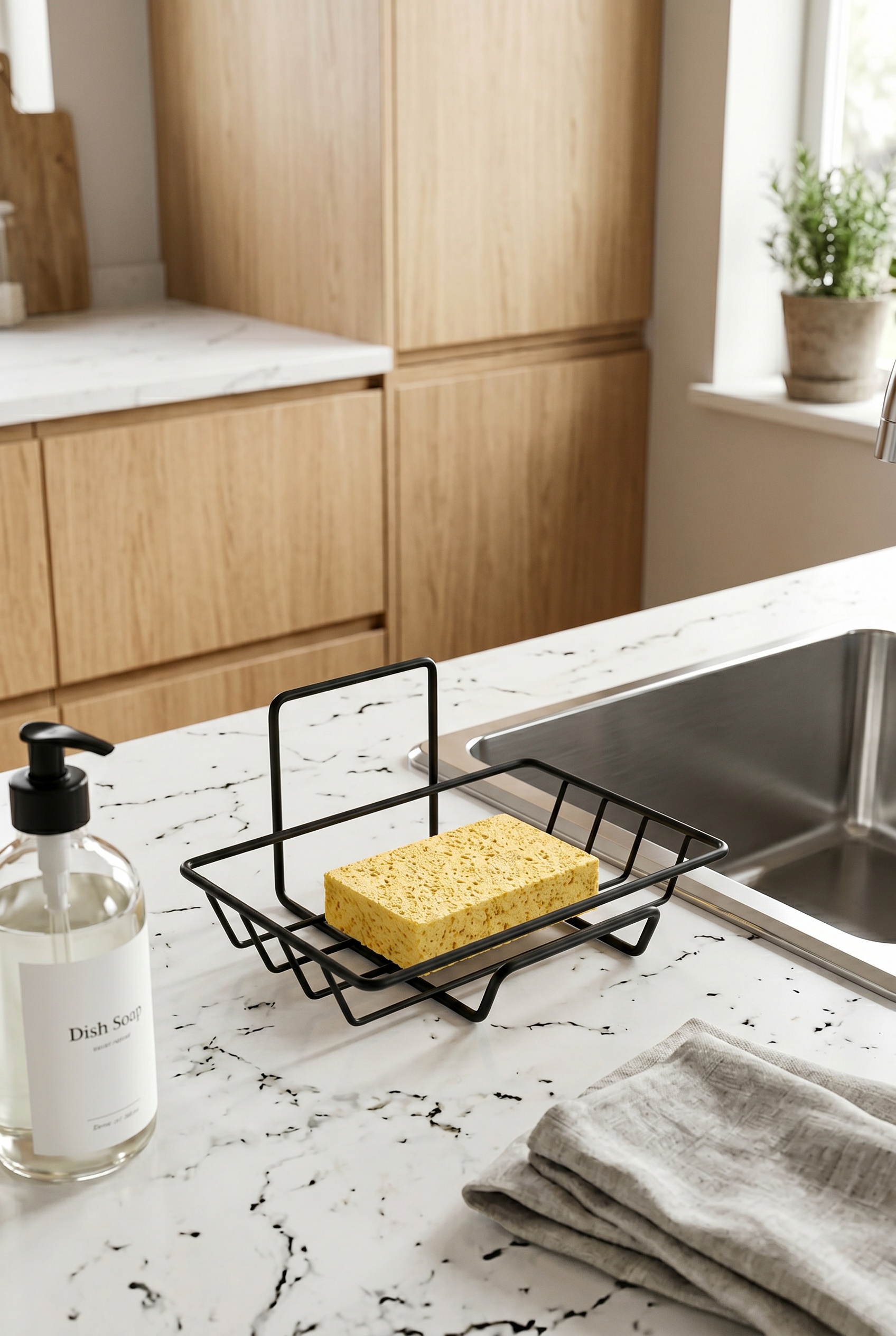 Filora Home Soap Dish & Sponge Holder — in a modern Scandinavian kitchen