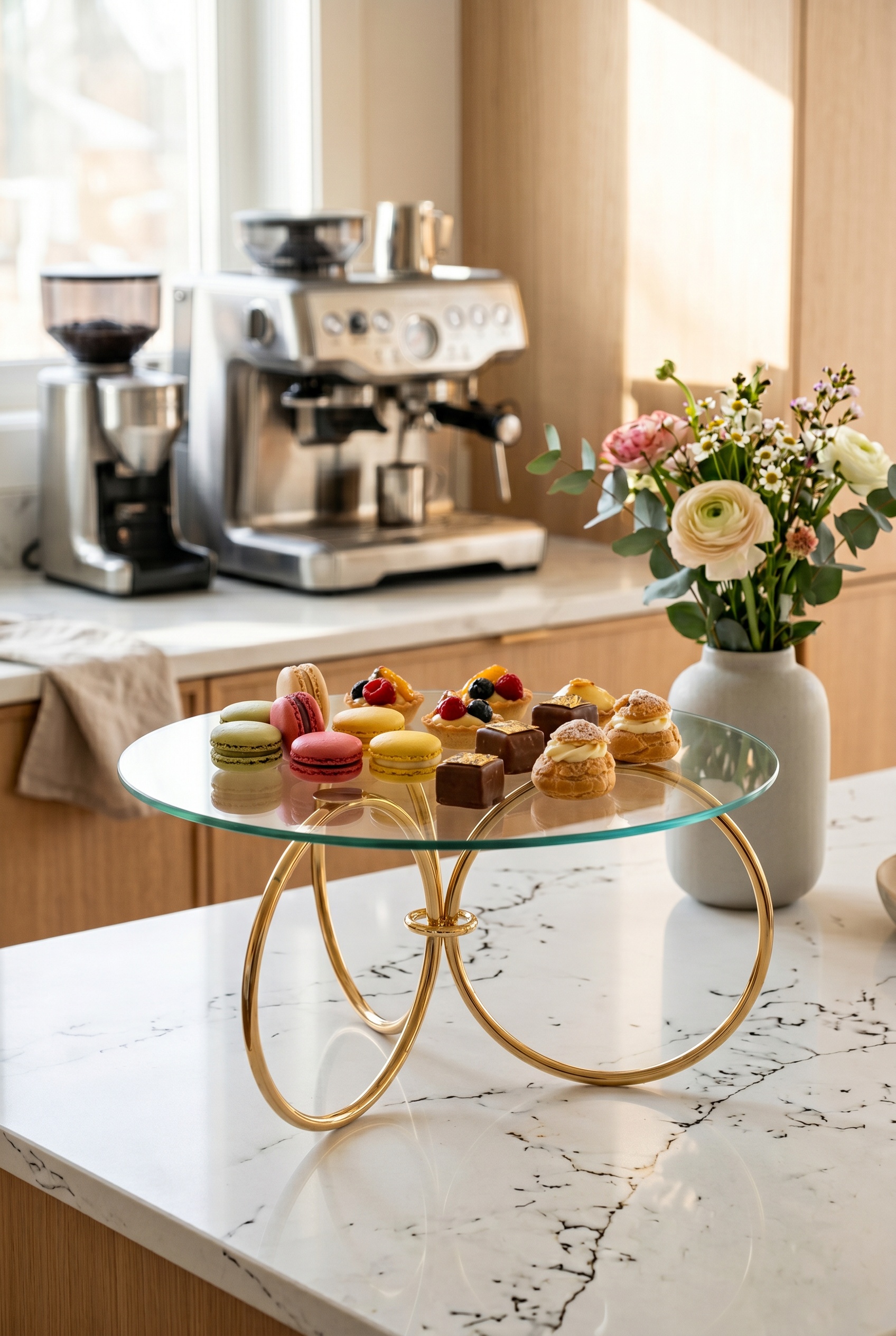 Filora Home Wire Glass Cake Stand — in a modern Scandinavian kitchen